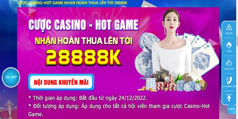 123B nhà cái tặng tiền hoàn cược thua casino và tham gia vào các hot game