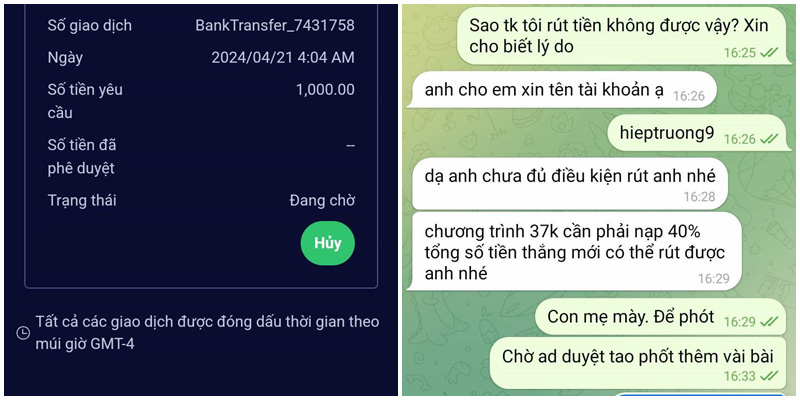 Người chơi lĩnh thưởng không thành công ở trên trang web giải trí